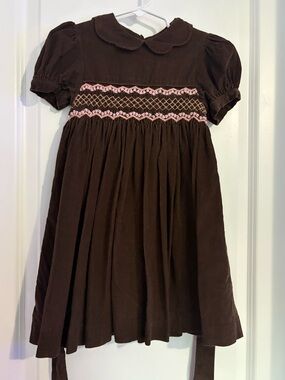 Vintage Y2K Chocolate Soup Brown Corduroy Hand Smocked Dress | 4T